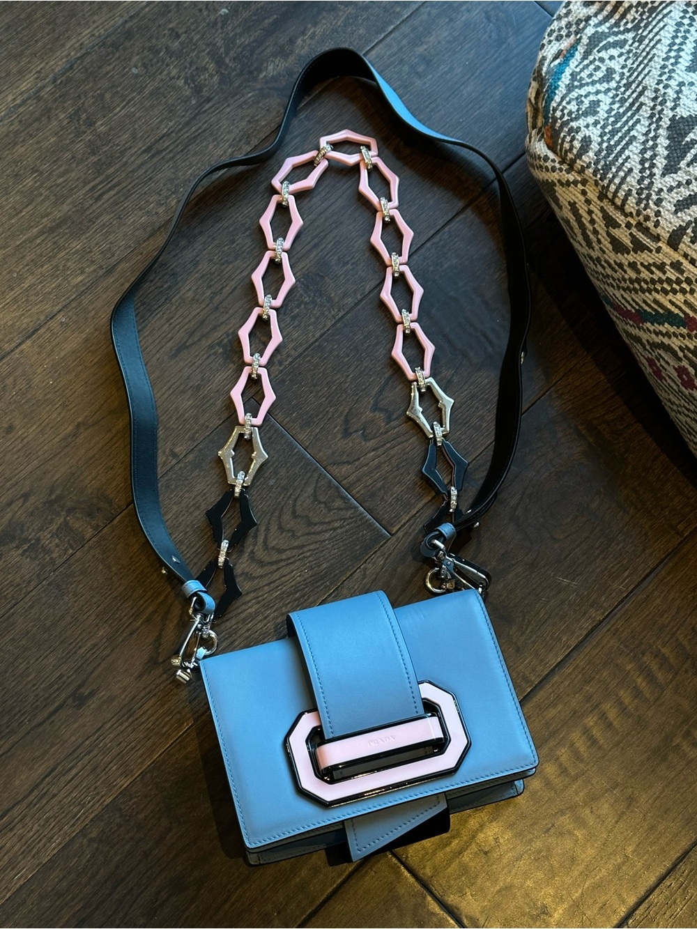 Prada Blue and Pink City Calf Plex Ribbon Leather Bag